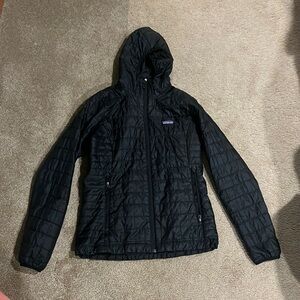 Black Patagonia hooded puffer